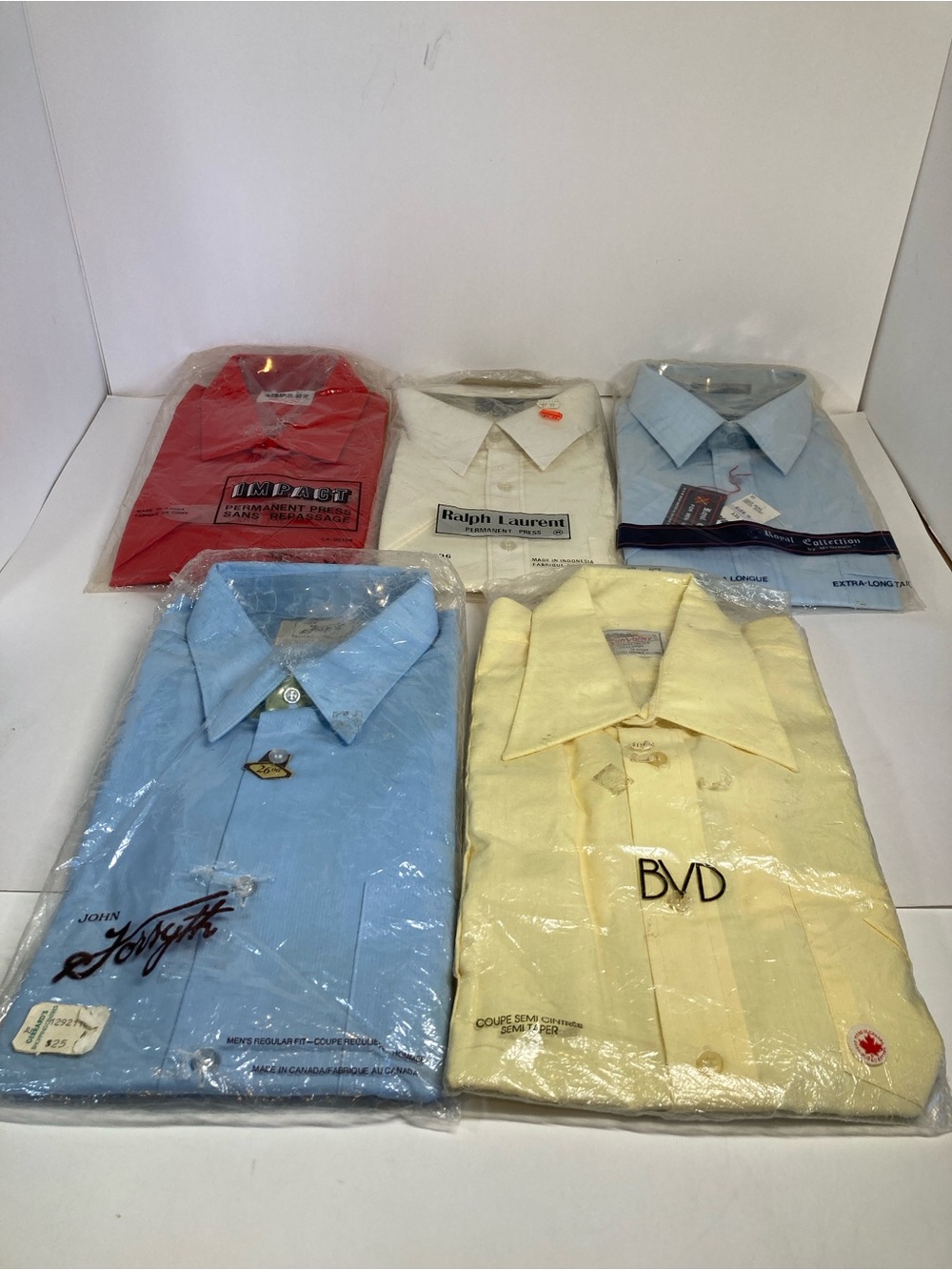 Vintage Lot of 5 NOS New Men’s Dress Shirts 16” Large 70s Retro Permanent Press